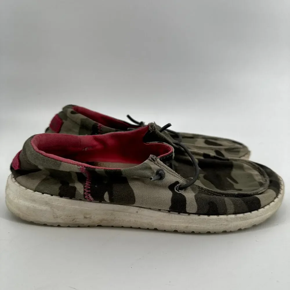 Hey Dude Wendy Youth Slip On Sneakers Loafer Funk Camo Lightweight Green 3Y